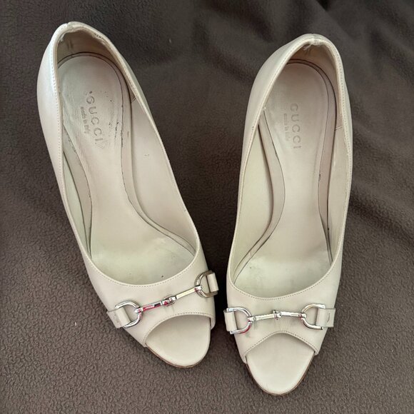 Gucci Margaux Calf Mystic White Open Toe Heels EU 37 US 7 - Picture 1 of 5